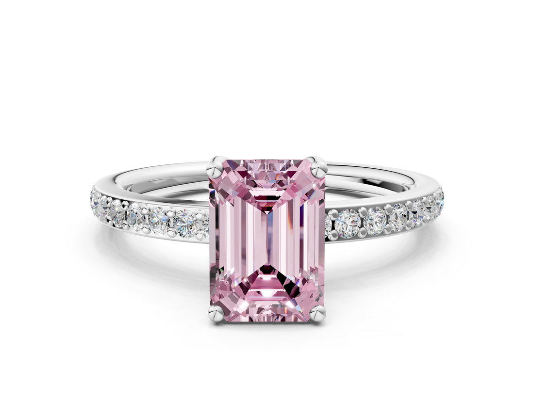 White gold Fancy Pink Emerald  Cut Diamond Pavé Band Ring with Four-Prong Setting_24