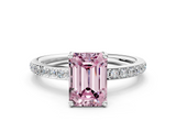 White gold Fancy Pink Emerald  Cut Diamond Pavé Band Ring with Four-Prong Setting_24