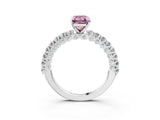 White gold Fancy Pink Emerald Cut Diamond Pavé Band Solitaire Ring with Prong Setting_107