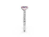 White gold Fancy Pink Emerald Cut Diamond Pavé Band Solitaire Ring with Prong Setting_107