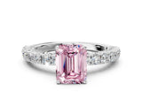 White gold Fancy Pink Emerald Cut Diamond Pavé Band Solitaire Ring with Prong Setting_117