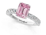 White gold Fancy Pink Emerald Cut Diamond Pavé Band Solitaire Ring with Prong Setting_118