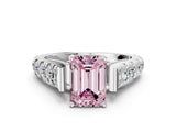 White gold Fancy Pink Emerald  Cut Diamond Pavé Band Solitaire with Four-Prong Setting_33