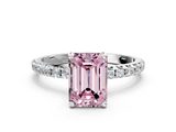 White gold Fancy Pink Emerald  Cut Diamond Pavé Band Solitaire with Four-Prong Setting_3
