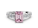 White gold Fancy Pink Emerald  Cut Diamond Pavé Band Solitaire with Four-Prong Setting_3
