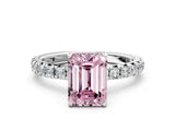 White gold Fancy Pink Emerald  Cut Diamond Pavé Band with Four-Prong Setting_14