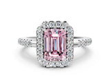 White gold Fancy Pink Emerald Cut Diamond Pavé Halo Ring with Four-Prong Setting_48