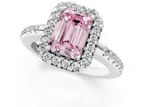 White gold Fancy Pink Emerald Cut Diamond Pavé Halo Ring with Four-Prong Setting_49