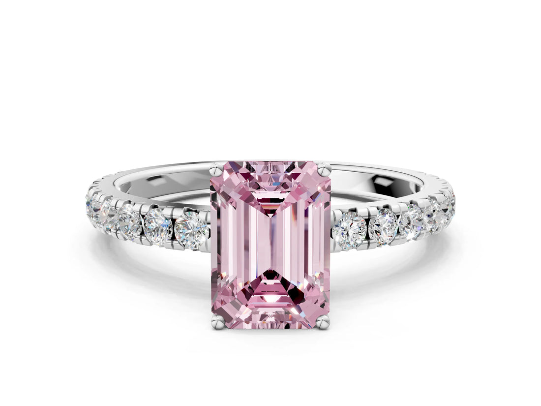 White gold Fancy Pink Emerald Cut Diamond Pavé Solitaire Engagement Ring with Four-Prong Setting_66