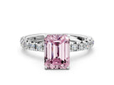 White gold Fancy Pink Emerald Cut Diamond Pavé Solitaire Ring with Round Band and Prong Setting_14