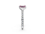 White gold Fancy Pink Emerald Cut Diamond Pavé Solitaire Ring with Round Band and Prong Setting_16