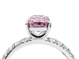 White gold Fancy Pink Emerald Cut Diamond Pavé Solitaire Ring with Round Band and Prong Setting_18