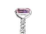 White gold Fancy Pink Emerald Cut Diamond Pavé Solitaire Ring with Round Band and Prong Setting_19