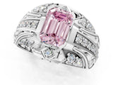 White gold Fancy Pink Emerald Cut Diamond Pave Art Deco Split Shank Ring with Four-Prong Setting_1