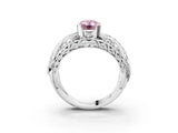White gold Fancy Pink Emerald Cut Diamond Pave Art Deco Split Shank Ring with Four-Prong Setting_3