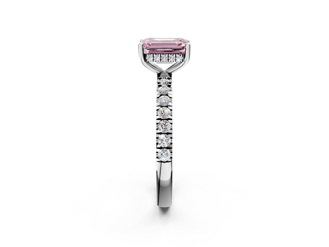 White gold Fancy Pink Emerald  Cut Diamond Pave Band Solitaire Ring with Four-Prong Setting_26
