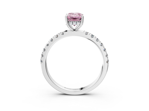 White gold Fancy Pink Emerald  Cut Diamond Pave Band Solitaire Ring with Four-Prong Setting_27