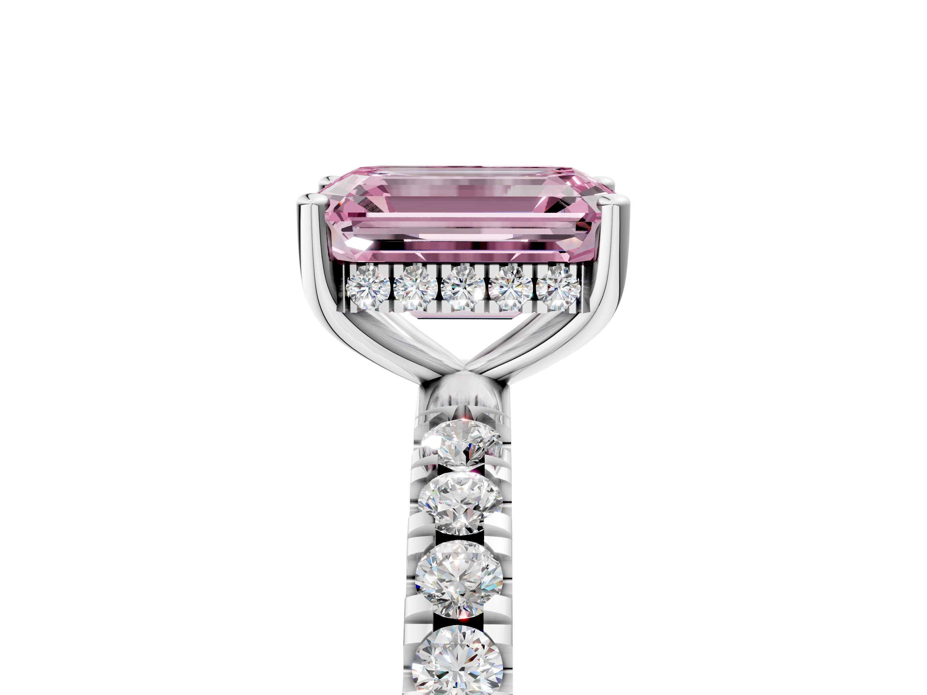 White gold Fancy Pink Emerald  Cut Diamond Pave Band Solitaire Ring with Four-Prong Setting_29