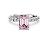 White gold Fancy Pink Emerald Cut Diamond Pave Band Solitaire Ring with Round  and Prong Setting_130