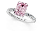 White gold Fancy Pink Emerald Cut Diamond Pave Band Solitaire Ring with Round  and Prong Setting_131
