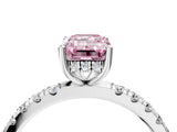 White gold Fancy Pink Emerald Cut Diamond Pave Band Solitaire Ring with Round  and Prong Setting_134