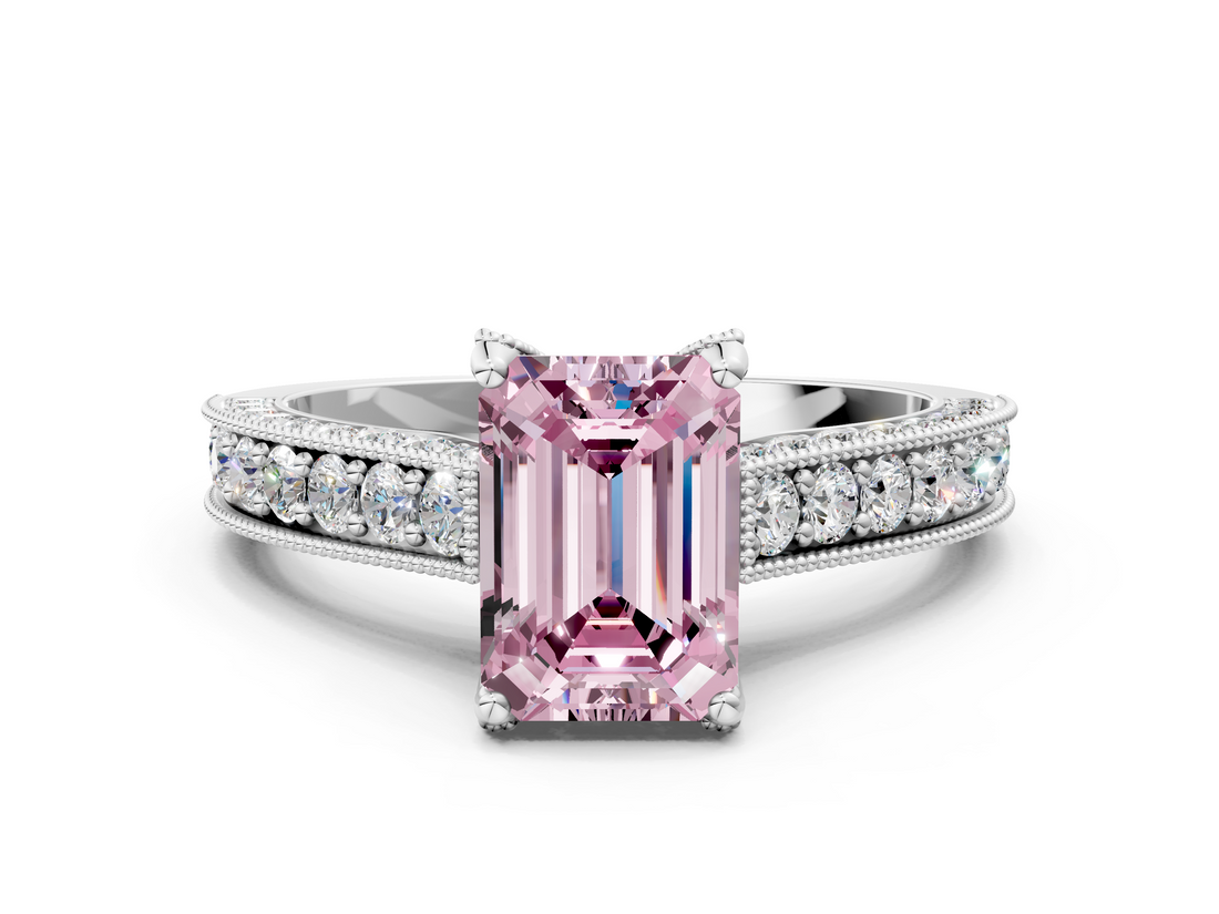 White gold Fancy Pink Emerald  Cut Diamond Pave Band with Four-Prong Setting_20