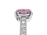 White gold Fancy Pink Emerald  Cut Diamond Pave Band with Four-Prong Setting_25