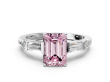White gold Fancy Pink Emerald  Cut Diamond Ring with Baguette Side Stones, Channel Set Band, and Four-Prong Setting_3