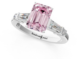White gold Fancy Pink Emerald  Cut Diamond Ring with Baguette Side Stones, Channel Set Band, and Four-Prong Setting_4