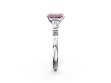 White gold Fancy Pink Emerald  Cut Diamond Ring with Baguette Side Stones, Channel Set Band, and Four-Prong Setting_5