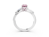 White gold Fancy Pink Emerald  Cut Diamond Ring with Baguette Side Stones, Channel Set Band, and Four-Prong Setting_6