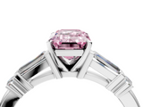 White gold Fancy Pink Emerald  Cut Diamond Ring with Baguette Side Stones, Channel Set Band, and Four-Prong Setting_7