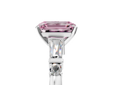 White gold Fancy Pink Emerald  Cut Diamond Ring with Baguette Side Stones, Channel Set Band, and Four-Prong Setting_8