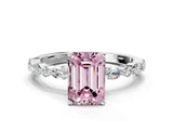 White gold Fancy Pink Emerald Cut Diamond Ring with Marquise and Round  Side Stones and Four-Prong Setting_76