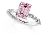 White gold Fancy Pink Emerald Cut Diamond Ring with Marquise and Round  Side Stones and Four-Prong Setting_77