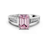 White gold Fancy Pink Emerald Cut Diamond Ring with Milgrain Pavé Band and Four-Prong Setting_32