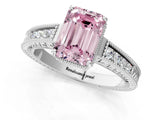 White gold Fancy Pink Emerald Cut Diamond Ring with Milgrain Pavé Band and Four-Prong Setting_33