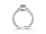 White gold Fancy Pink Emerald Cut Diamond Ring with Milgrain Pavé Band and Four-Prong Setting_35