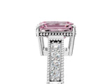 White gold Fancy Pink Emerald Cut Diamond Ring with Milgrain Pavé Band and Four-Prong Setting_37