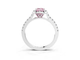 White gold Fancy Pink Emerald Cut Diamond Ring with Pavé Band and Floral Prong Setting_60