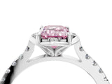 White gold Fancy Pink Emerald Cut Diamond Ring with Pavé Band and Floral Prong Setting_61