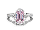 White gold Fancy Pink Emerald Cut Diamond Ring with Pavé Band and Floral Prong Setting_63