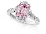 White gold Fancy Pink Emerald Cut Diamond Ring with Pavé Band and Floral Prong Setting_64