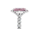 White gold Fancy Pink Emerald Cut Diamond Ring with Pavé Band and Floral Prong Setting_68