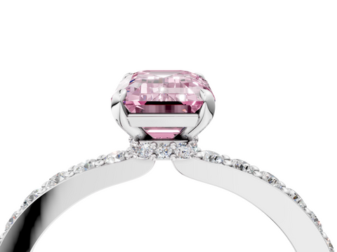 White gold Fancy Pink Emerald  Cut Diamond Ring with Pavé Band and Four-Prong Setting_82