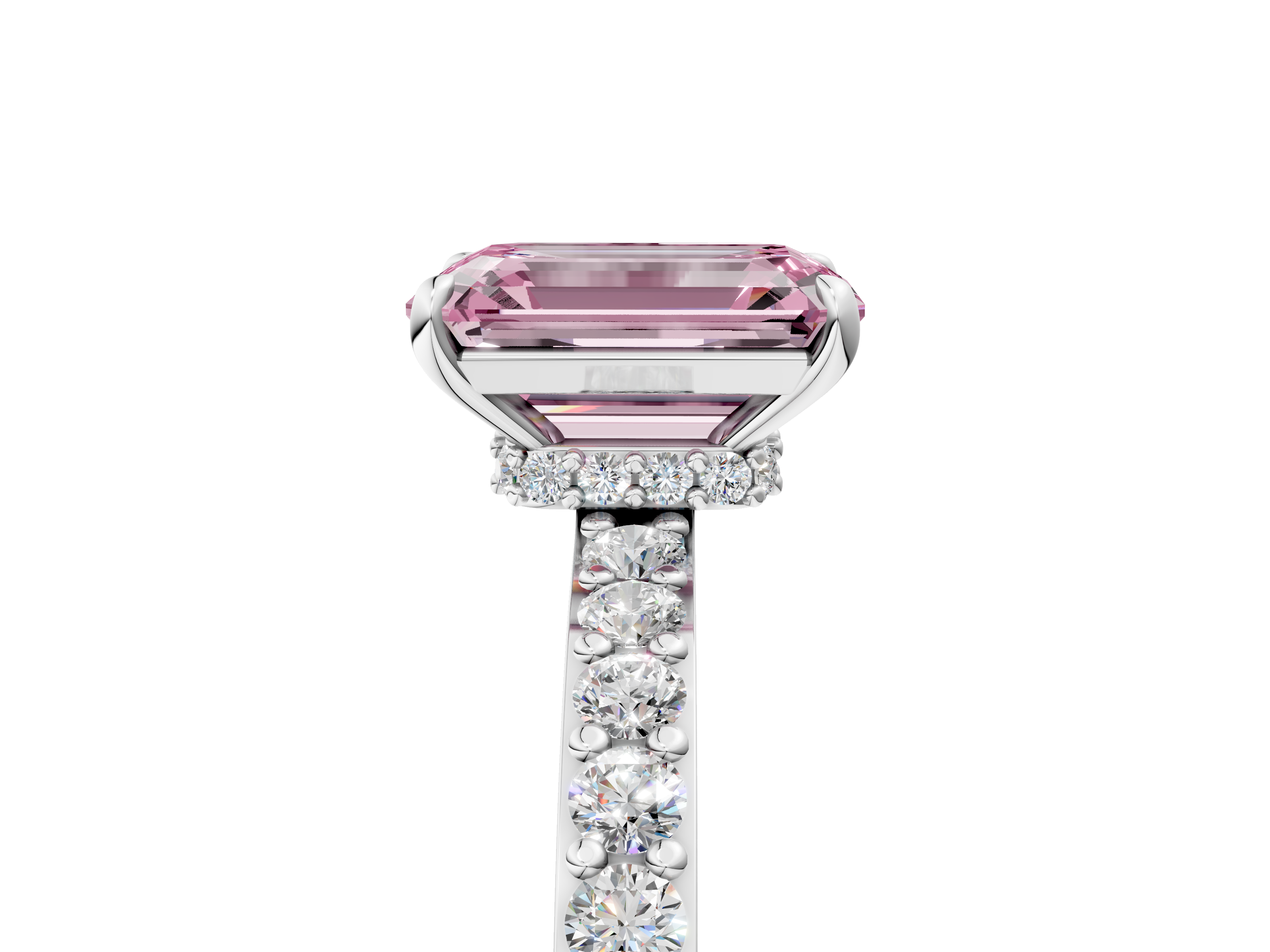 White gold Fancy Pink Emerald  Cut Diamond Ring with Pavé Band and Four-Prong Setting_83