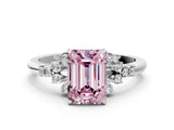 White gold Fancy Pink Emerald Cut Diamond Ring with Side Stones and Four-Prong Setting_132
