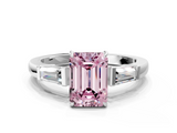 White gold Fancy Pink Emerald  Cut Diamond Ring with Tapered Baguette Side Stones in Four-Prong Setting_3