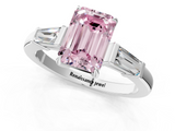 White gold Fancy Pink Emerald  Cut Diamond Ring with Tapered Baguette Side Stones in Four-Prong Setting_4