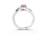 White gold Fancy Pink Emerald  Cut Diamond Ring with Tapered Baguette Side Stones in Four-Prong Setting_6